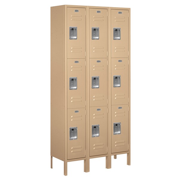 Wardrobe Locker, 36" W, 12" D, 78" H, (3) Wide, (9) Openings, Tan